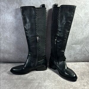 Ron White EUC Women Black Leather Knee-High Boots Sz EU 36 Quilted Cushioned